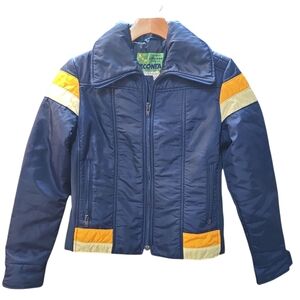 Vintage, Beconta Navy Blue & Orange Puffer Jaclet, Women's Size 10